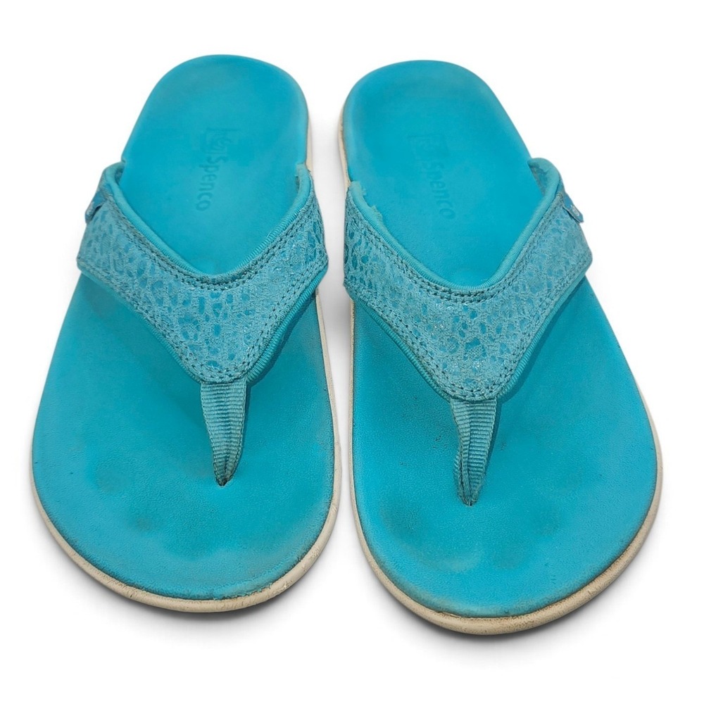 Spenco Womens Orthotic Flip Flops Turquoise Blue Cheetah Strap Sandals Size 9 M